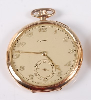 Lot 2235 - A 14ct yellow gold 'Alpina' open face keyless...