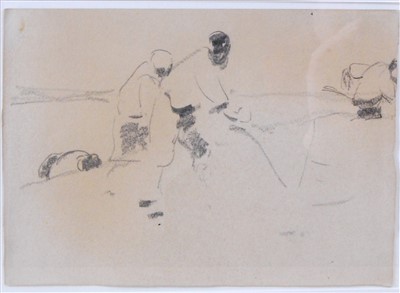 Lot 2384 - Harry Becker (1865-1928) - Men scything,...
