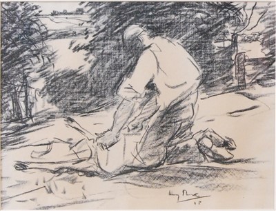 Lot 2387 - Harry Becker (1865-1928) - Sheep shearing,...
