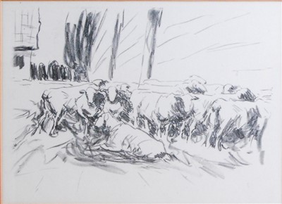 Lot 2393 - Harry Becker (1865-1928) - Sheep in a yard,...