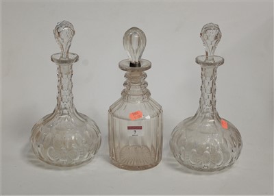 Lot 7 - A Regency cut glass triple neck decanter,...