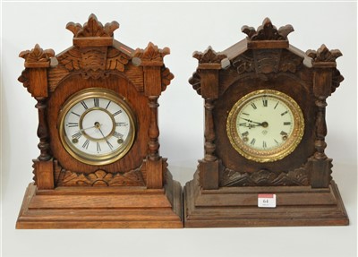 Lot 64 - A late 19th century American oak cased mantel...