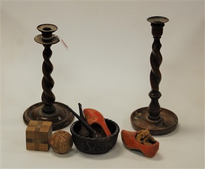 Lot 172 - A near pair of 1920s oak spirally turned...