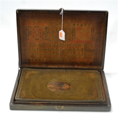 Lot 177 - A green leather gilt decorated box of...