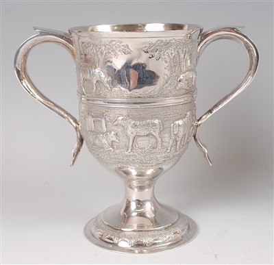 Lot 2089 - A late Georgian silver pedestal loving cup,...