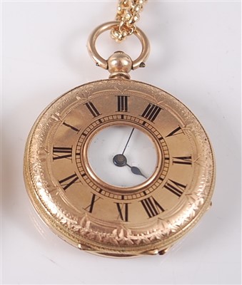 Lot 2236 - A 14ct yellow gold keywind half hunter pocket...