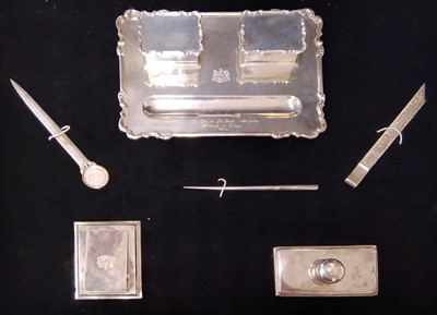 Lot 474 - A large cased Indian silver desk set,...