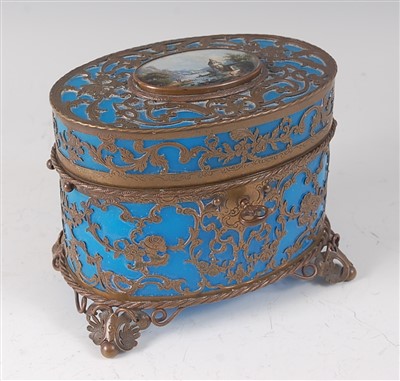 Lot 2284 - A late 19th century French blue glass and gilt...