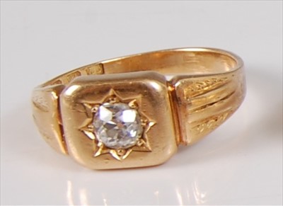 Lot 1220 - An 18ct yellow gold diamond set gypsy ring,...