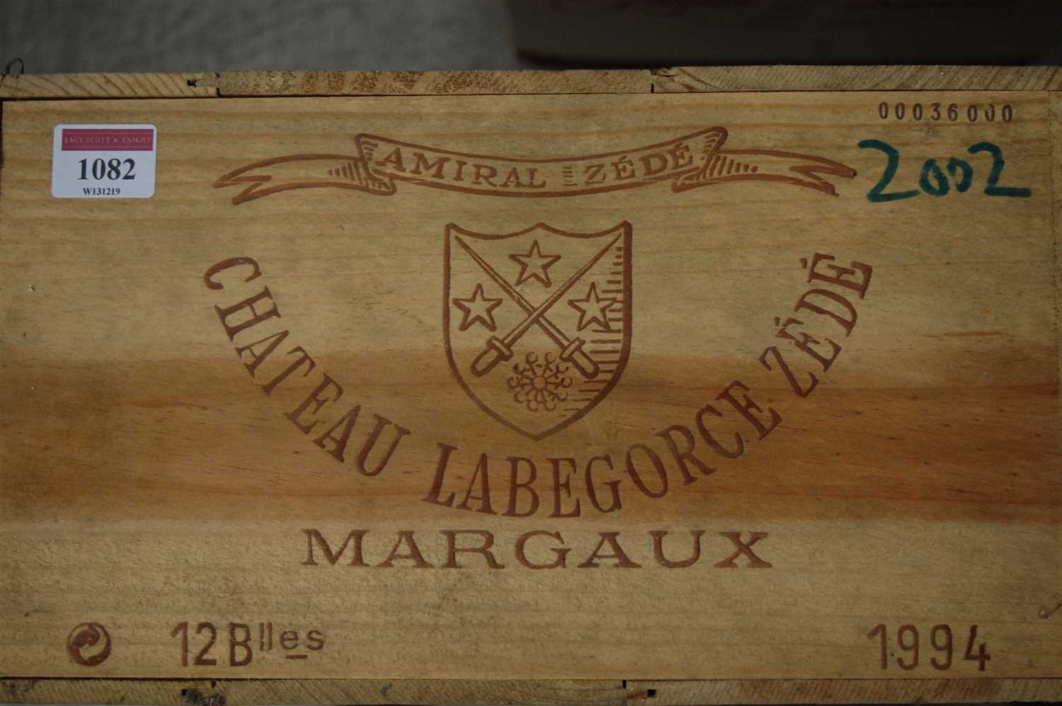 Lot 1082 - Château Labegorce Zédé, 1994, Margaux, twelve...