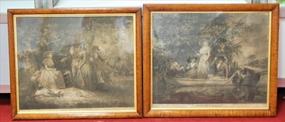 Lot 536 - William Ward, (1766-1826), after George Morland, (1763-1804), 'A Party Angling' and 'The Angler's Repast', mezzotint, 44 x 54cm each, mounted in a birds eye maple frame
