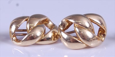 Lot 2145 - A pair of yellow metal double curblink clip...