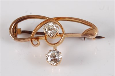 Lot 2215 - An Art Nouveau yellow metal diamond set bar...