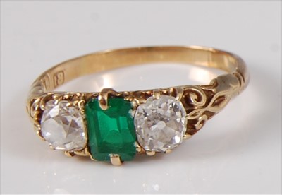 Lot 2217 - A late Victorian yellow metal, emerald and...