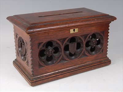 Lot 2287 - A Victorian carved oak offertory box, having...