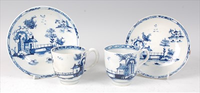 Lot 2054 - Two Lowestoft porcelain blue and white cups...