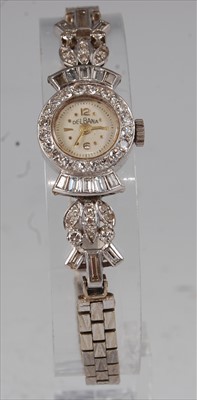 Lot 2246 - A lady's Delbana platinum cased and diamond...