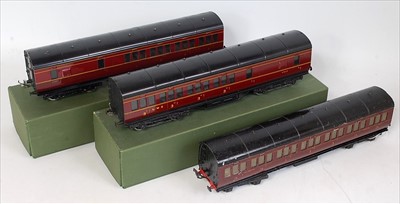 Lot 420 - 3 Exley suburban coaches, all LMS maroon 2x K5...