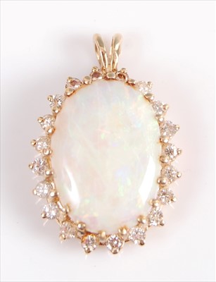 Lot 2001 - A yellow metal, opal and diamond cluster...