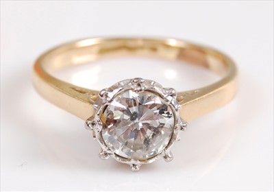Lot 2038 - A yellow and white metal diamond single stone...