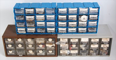 Lot 375 - Large tray containing 60 small plastic drawers...