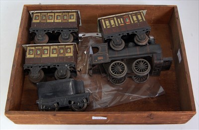 Lot 539 - Gauge 1 Bing 0-4-0 clockwork loco and tender,...