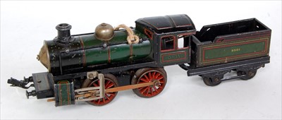 Lot 585 - KBN clockwork 0-4-0 loco and 4-wheel tender,...