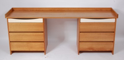 Lot 1273 - A contemporary cherry-wood long twin pedestal...