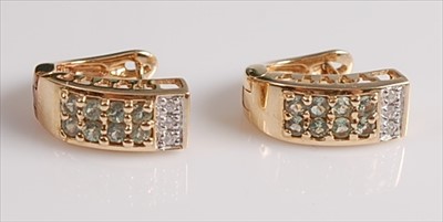 Lot 2140 - A pair of yellow metal, topaz and diamond half-...