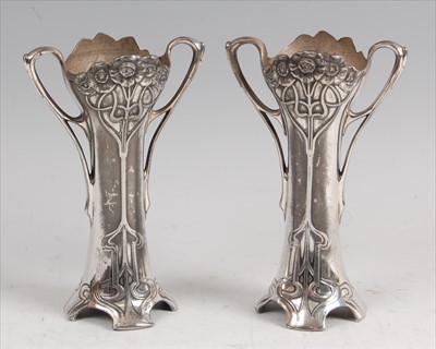 Lot 152 - A small pair of WMF Art Nouveau pewter twin...