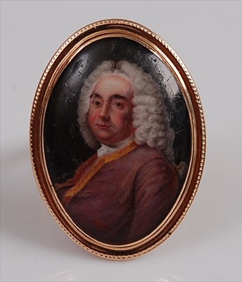 Lot 1200 - A Geo III rose gold hand-painted miniature...