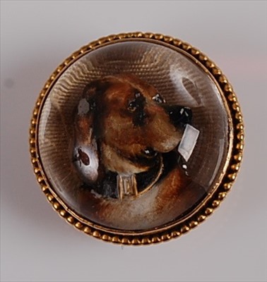 Lot 1207 - A yellow metal circular Essex crystal brooch,...