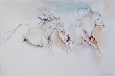 Lot 1009 - Lydia Kiernan - Racehorses, oil on canvas,...