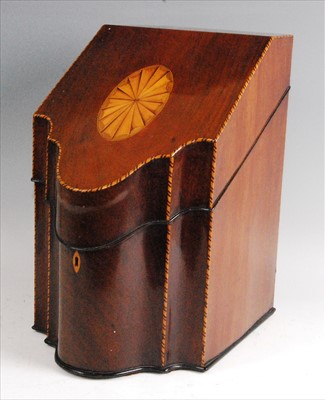 Lot 1280 - A George III mahogany and inlaid fitted knife...