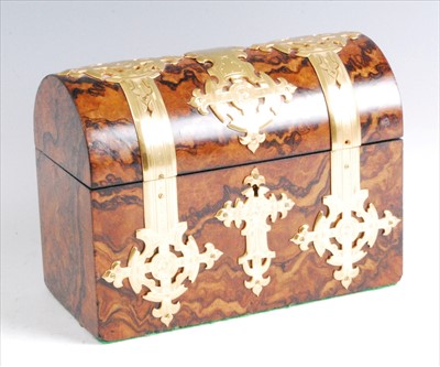 Lot 1281 - A Victorian figured walnut and brass bound...