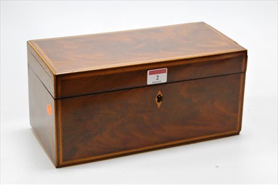 Lot 2 - A George III mahogany and satinwood banded tea...