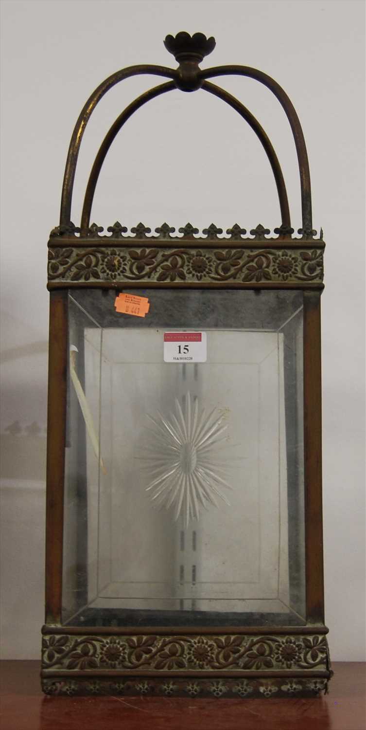 Lot 15 - A circa 1900 brass hall ceiling light fitting,...