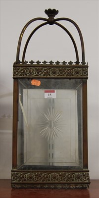Lot 15 - A circa 1900 brass hall ceiling light fitting,...