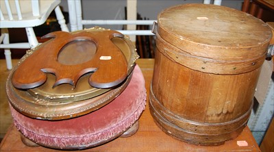 Lot 1188 - A circular stained pine lidded carrying bucket,...