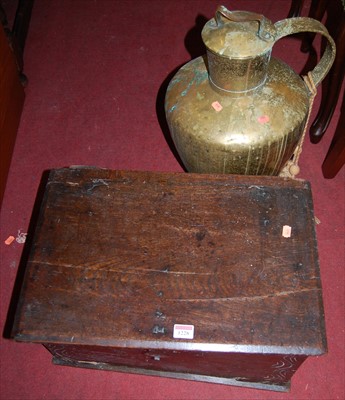 Lot 1228 - An 18th century oak hinge topped Bible box,...