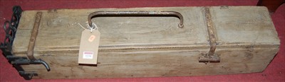 Lot 1234 - A rustic elm and iron bound rat-trap, length 92cm