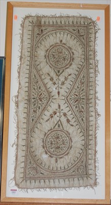 Lot 1001 - A 19th century silkwork panel, woven with gold...