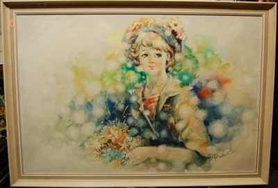 Lot 1005 - Contemporary school - The flower-girl, oil on...
