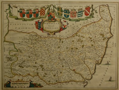 Lot 1007 - Johann Blaeu - engraved county map of Suffolk,...