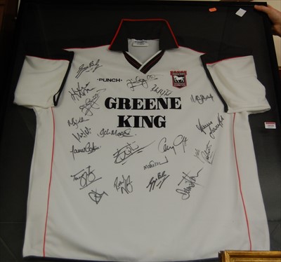 Lot 1010 - A framed Ipswich Town away shirt, circa...