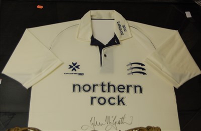 Lot 1013 - A framed and signed cricket shirt, signed by...