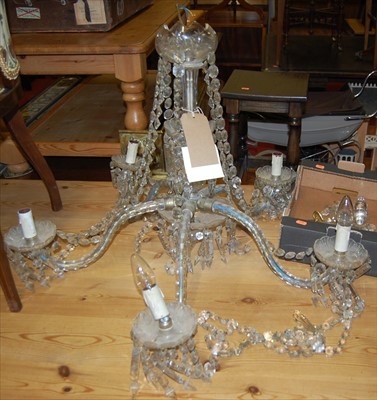 Lot 1249 - A cut crystal glass hanging five light...