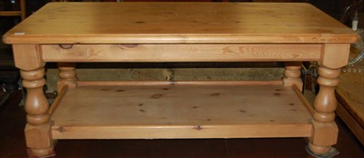 Lot 1255 - A modern pine round cornered two-tier coffee...
