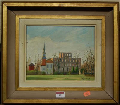 Lot 1031 - A Lennart - Buildings on a bright winter's day,...