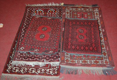 Lot 1269 - Five various Persian red ground woollen prayer...